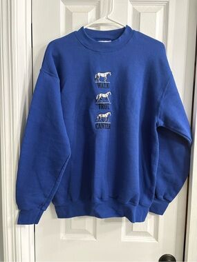 VTG Lee Heavy Weight Blue Crewneck Sweatshirt with Horse Graphic Embroidery SZ M